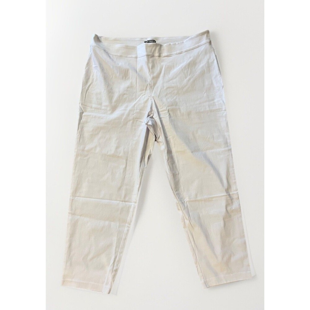 Kate & Mallory Pants White Stretch Canvas Pull On Tapered Leg Plus 3X Office New